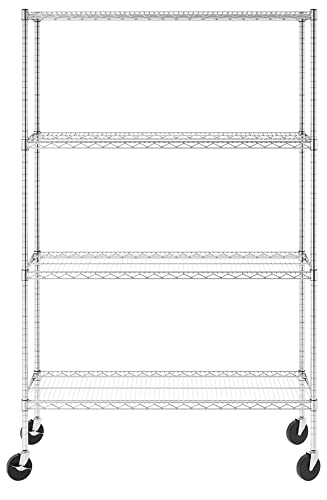 SafeRacks NSF Certified Storage Shelves, Heavy Duty Steel Wire Shelving Unit with Wheels and Adjustable Feet, Used as Pantry Shelf, Garage or Bakers Rack Kitchen Shelving - (18"x48"x72" 4-Tier)