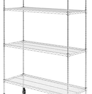 SafeRacks NSF Certified Storage Shelves, Heavy Duty Steel Wire Shelving Unit with Wheels and Adjustable Feet, Used as Pantry Shelf, Garage or Bakers Rack Kitchen Shelving - (18"x48"x72" 4-Tier)