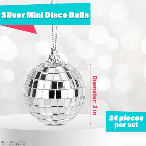 24Pcs Mini Disco Ball Party Decorations - Silver Mini Plastic Ornaments Small Disco Balls Valentines Tree Decorations for Wedding - 2" for Disco Party Decorations Holiday Tree Wedding Party Festival