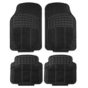 fh group automotive floor mats - heavy-duty rubber floor mats for cars, universal fit full set, climaproof floor mats, trimmable floor mats for most sedan, suv, truck floor mats black