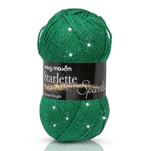 mary maxim starlette sparkle yarn - 4 medium worsted weight yarn, 98% acrylic, 2% polyester yarn for knitting and crocheting - 4 ply soft yarn for blankets, clothing, decor - 196 yards - emerald