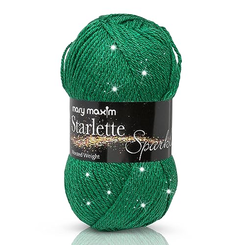 Mary Maxim Starlette Sparkle Yarn - 4 Medium Worsted Weight Yarn, 98% Acrylic, 2% Polyester Yarn for Knitting and Crocheting - 4 Ply Soft Yarn for Blankets, Clothing, Decor - 196 Yards - Emerald