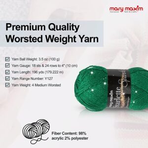 Mary Maxim Starlette Sparkle Yarn - 4 Medium Worsted Weight Yarn, 98% Acrylic, 2% Polyester Yarn for Knitting and Crocheting - 4 Ply Soft Yarn for Blankets, Clothing, Decor - 196 Yards - Emerald