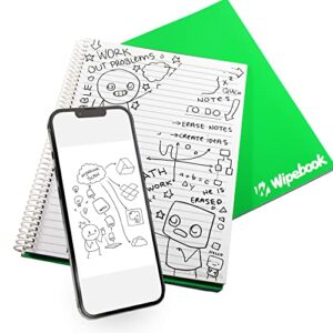 wipebook reusable notebook - dry erase notebook available in blank, ruled or graph | dry erase notepad paper for meeting, business, office, home | mini dry erase board | ruled