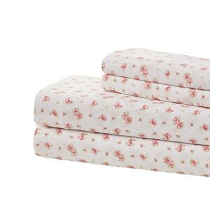 modern threads soft microfiber rose printed sheets - luxurious microfiber bed sheets - includes flat sheet, fitted sheet with deep pockets, & pillowcases