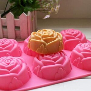 BAKER DEPOT Silicone Mold for Handmade Soap Cake Jelly Pudding Chocolate 6 Cavity Rose Flower Design, Set of 2 pink