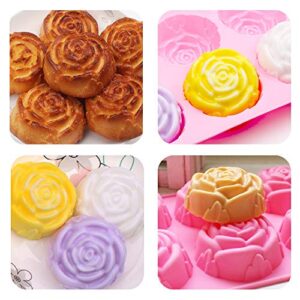 BAKER DEPOT Silicone Mold for Handmade Soap Cake Jelly Pudding Chocolate 6 Cavity Rose Flower Design, Set of 2 pink