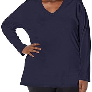 Just My Size Women's Plus Size Vneck Long Sleeve Tee, Hanes Navy, 4X