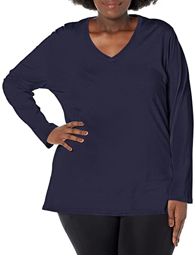 Just My Size Women's Plus Size Vneck Long Sleeve Tee, Hanes Navy, 4X