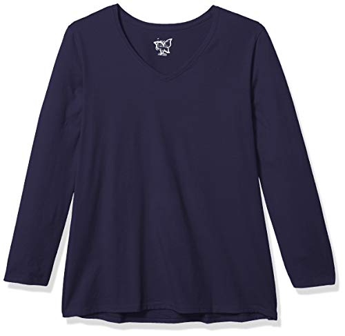 Just My Size Women's Plus Size Vneck Long Sleeve Tee, Hanes Navy, 4X