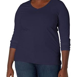 Just My Size Women's Plus Size Vneck Long Sleeve Tee, Hanes Navy, 4X