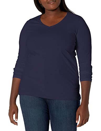 Just My Size Women's Plus Size Vneck Long Sleeve Tee, Hanes Navy, 4X