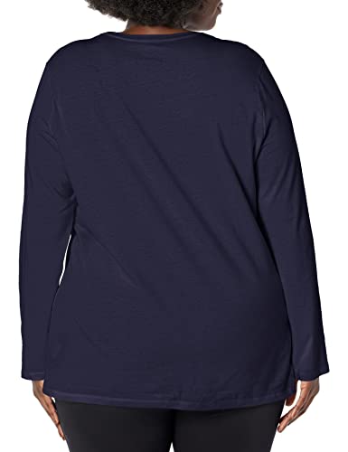 Just My Size Women's Plus Size Vneck Long Sleeve Tee, Hanes Navy, 4X