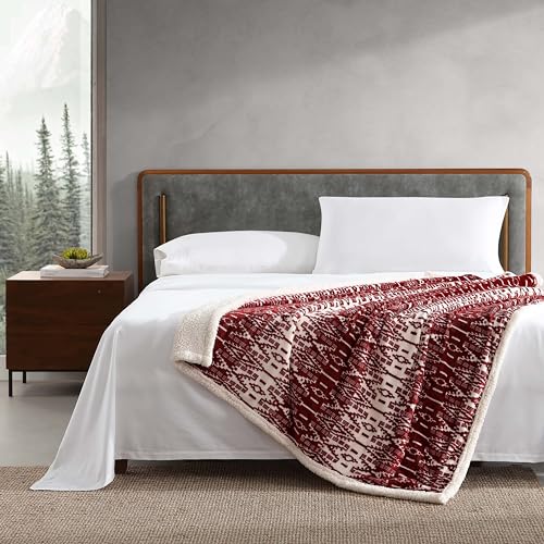 Eddie Bauer Ultra-Plush Collection Throw Blanket-Reversible Sherpa Fleece Cover, Soft & Cozy, Perfect for Bed or Couch, San Juan Red Clay