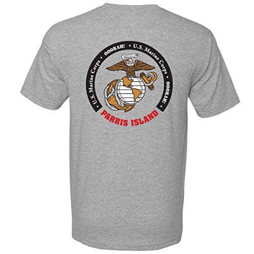 eMarinepx Parris Island Crew Neck Tshirt Grey. Made in USA. Officially Licensed with The United States Marine Corps