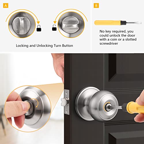 Probrico Colonial Style Privacy Door Knob, Brushed Nickel Bath/Bed Door Lock