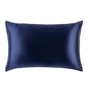 myk silk - natural silk pillowcase with cotton underside for hair and facial, 19 momme navy blue king