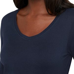 Hanes Women's Originals Long Sleeve Cotton T-Shirt, Lightweight V-Neck Tee, Modern Fit, Navy, XX-Large