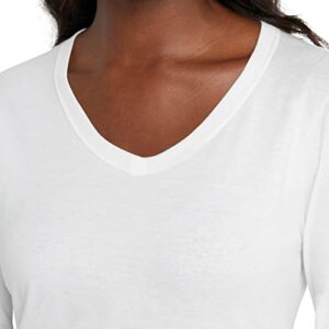 Hanes Women's Originals Long Sleeve Cotton T-Shirt, Lightweight V-Neck Tee, Modern Fit, White, Large