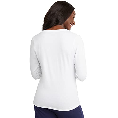 Hanes Women's Originals Long Sleeve Cotton T-Shirt, Lightweight V-Neck Tee, Modern Fit, White, Large