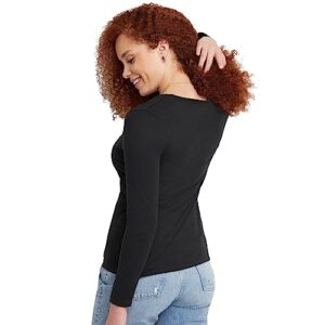 Hanes Women's Originals Long Sleeve Cotton T-Shirt, Lightweight Crewneck Tee, Modern Fit, Ebony, Small