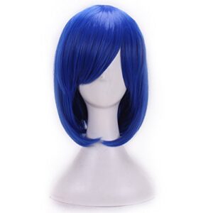 aneshe short straight hair wig 12 inches anime cosplay costume party wigs (blue)