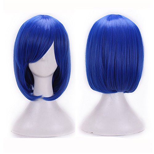 AneShe Short Straight Hair Wig 12 Inches Anime Cosplay Costume Party Wigs (Blue)