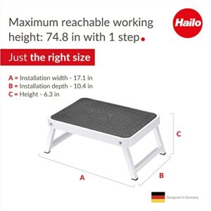 Hailo OneStep | Steel step | One large step with non-skid mat | Folding safety mechanism with unlocking button | Easy storage | Lightweight | White