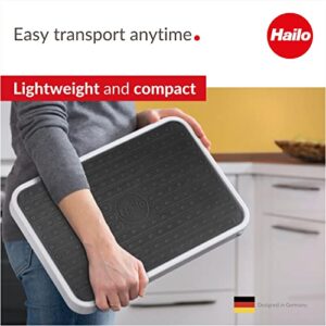 Hailo OneStep | Steel step | One large step with non-skid mat | Folding safety mechanism with unlocking button | Easy storage | Lightweight | White