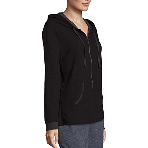 Hanes Women's Sweatshirt, French Terry Full-Zip Hoodie, Women's Hooded Jacket, Women's Zip Hoodie, Ebony