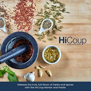 HiCoup Kitchenware 6-Inch Granite Mortar & Pestle Set for Spices, Herbs, Guacamole