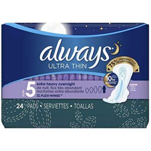 always ultra thin extra heavy overnight pads with flexi-wings 24 ea (pack of 12)