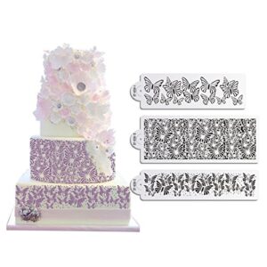 art kitchenware 3pcs/set butterflies stencil for cake side decoration fondant wedding cake decorating stencil mold icing royal stencil tool st-828 beige/semi-transparent