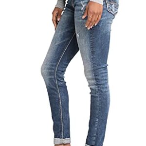 Silver Jeans Co. Women's Girlfriend Mid Rise Skinny Jeans, Medium Marble Wash, 30W x 29L