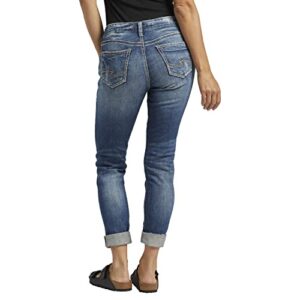 Silver Jeans Co. Women's Girlfriend Mid Rise Skinny Jeans, Medium Marble Wash, 30W x 29L