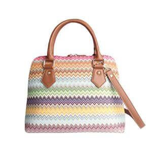 signare tapestry hand & shoulder bag for women |fashionable cross body bag purses for woman |satchel bag for women girls teen with rainbow zig-zag aztec design | conv-azt