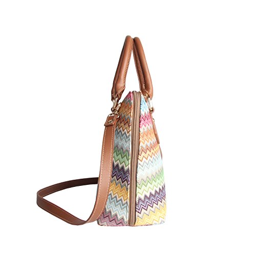 Signare Tapestry Hand & Shoulder Bag for Women |Fashionable Cross Body bag Purses for Woman |Satchel Bag for Women Girls Teen with Rainbow Zig-Zag Aztec Design | CONV-AZT