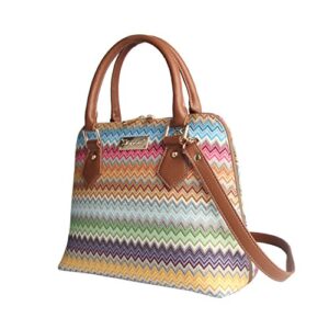 Signare Tapestry Hand & Shoulder Bag for Women |Fashionable Cross Body bag Purses for Woman |Satchel Bag for Women Girls Teen with Rainbow Zig-Zag Aztec Design | CONV-AZT