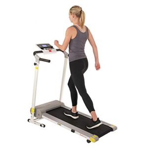 sunny health & fitness sf-t7610 electric walking folding treadmill with lcd display and device holder, 220 lb max weight, white