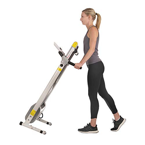 Sunny Health & Fitness SF-T7610 Electric Walking Folding Treadmill with LCD Display and Device Holder, 220 LB Max Weight, White