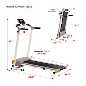 Sunny Health & Fitness SF-T7610 Electric Walking Folding Treadmill with LCD Display and Device Holder, 220 LB Max Weight, White