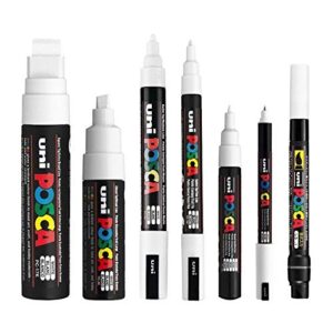 posca white - full set of 7 pens (pc-17k, pc-8k, pc-5m, pc-3m, pc-1m, pc-1mr, pcf-350)