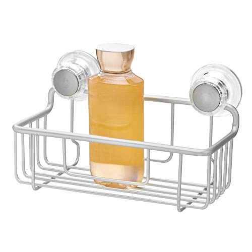 InterDesign Metro Rustproof Aluminum Turn-N-Lock Suction, Bathroom Shower Caddy Basket for Shampoo, Conditioner, Soap - Silver