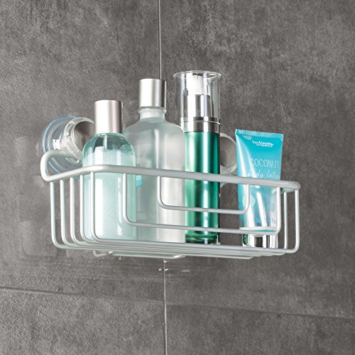 InterDesign Metro Rustproof Aluminum Turn-N-Lock Suction, Bathroom Shower Caddy Basket for Shampoo, Conditioner, Soap - Silver