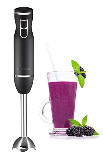 Chefman Immersion Stick Hand Blender with Stainless Steel Shaft & Blades Powerful Ice Crushing 2-Speed Control Handheld Mixer, Purees Smoothie, Sauces & Soups,300 Watts, Black