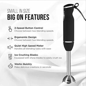 Chefman Immersion Stick Hand Blender with Stainless Steel Shaft & Blades Powerful Ice Crushing 2-Speed Control Handheld Mixer, Purees Smoothie, Sauces & Soups,300 Watts, Black