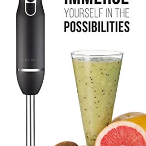 Chefman Immersion Stick Hand Blender with Stainless Steel Shaft & Blades Powerful Ice Crushing 2-Speed Control Handheld Mixer, Purees Smoothie, Sauces & Soups,300 Watts, Black