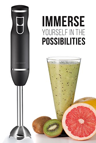 Chefman Immersion Stick Hand Blender with Stainless Steel Shaft & Blades Powerful Ice Crushing 2-Speed Control Handheld Mixer, Purees Smoothie, Sauces & Soups,300 Watts, Black