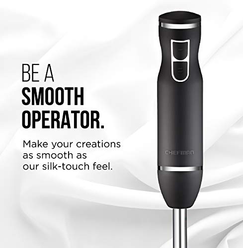 Chefman Immersion Stick Hand Blender with Stainless Steel Shaft & Blades Powerful Ice Crushing 2-Speed Control Handheld Mixer, Purees Smoothie, Sauces & Soups,300 Watts, Black