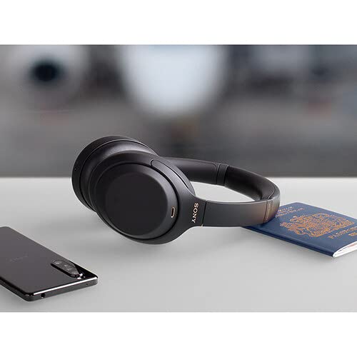 Sony WH-1000XM4 Wireless Noise Canceling Overhead Headphones with Mic for Phone-Call, Voice Control, Black, with USB Wall Adapter and Microfiber Cleaning Cloth - Bundle